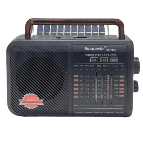 Rádio Portátil Ecopower Ep-F308 Preto BT/FM/Solar