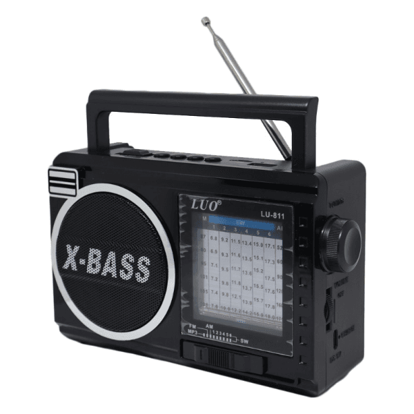 Rádio Portátil Luo Lu-811 AM/FM USB/TF/Bluetooth com Painel Solar Recarregável - Preto