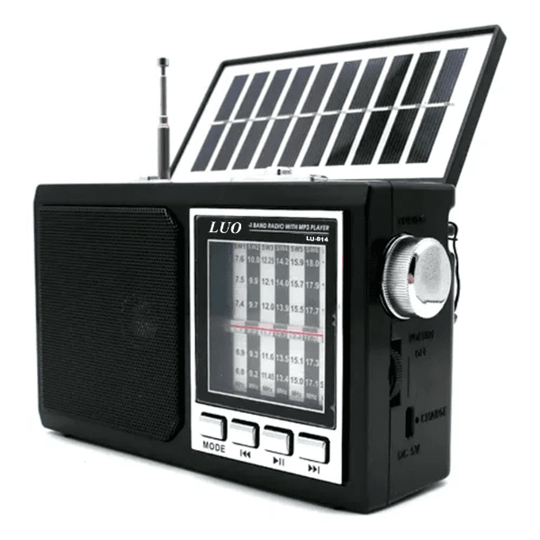 Rádio Portátil Luo Lu-814 AM/FM/SW1-6 8 Bandas USB/TF/Bluetooth com Painel Solar Recarregável - Preto
