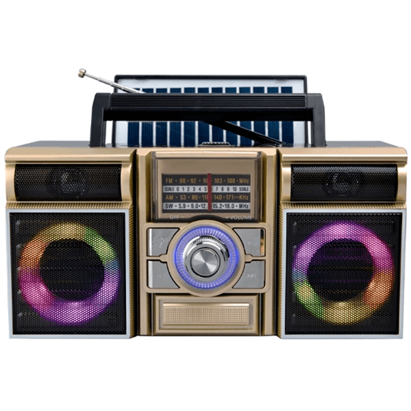 Rádio Portátil Megastar RX1000BTN Com USB / Sd / Fm / Am / Solar - Preto/Dourado