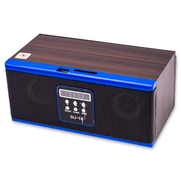 Rádio Portátil Su-18 Com Controle / MP3 / USB / Sd / Fm / 3.5Mm / Recarregável - Marrom/Azul
