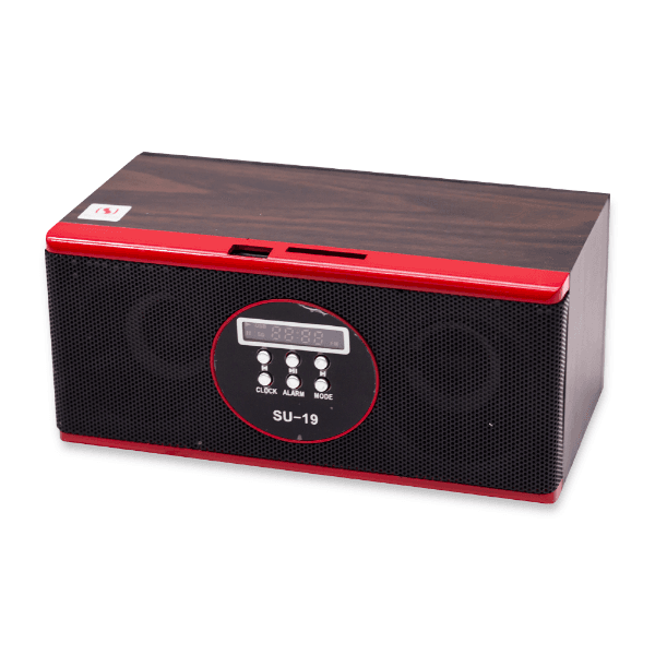 Rádio Portátil Su-19 com Controle / MP3 / USB / Sd / Fm / 3.5Mm / Recarregável - Marrom/Vermelho
