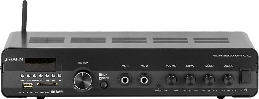 Receiver Frahm Slim 3200 App Óptico USB/FM/SD/Bluetooth Bivolt Preto