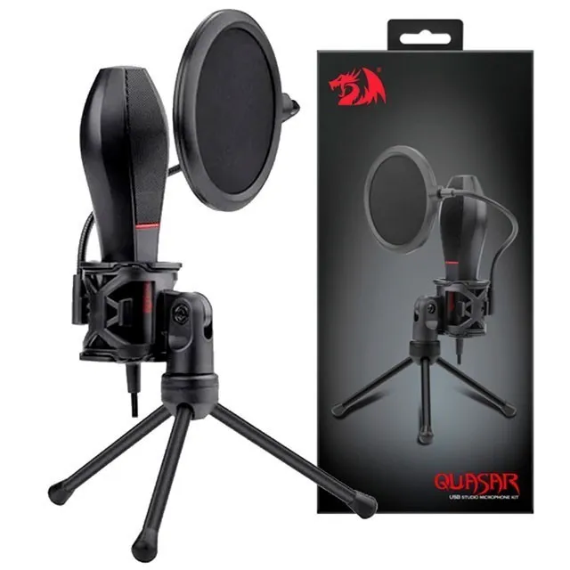 Microfone Redragon Gm200-1 Quasar2 Kit c/tripé/pop Filter Condenser Preto