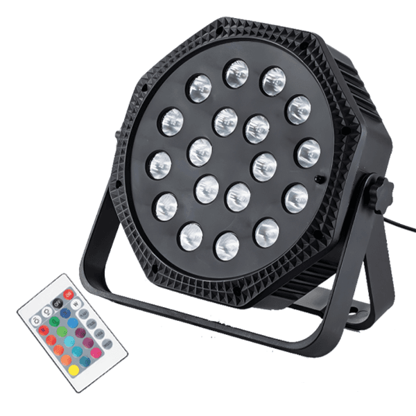 Refletor LED Hkx-1052 Mini Flat Par Light 18 Leds Com Suporte e Controle Remoto Bivolt Preto