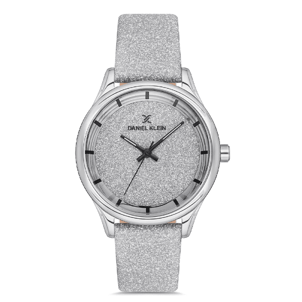 Relógio Analógico Feminino Daniel Klein Dk.1.12667-1 Premium Ladies Pulseira de Couro Prata Glitter