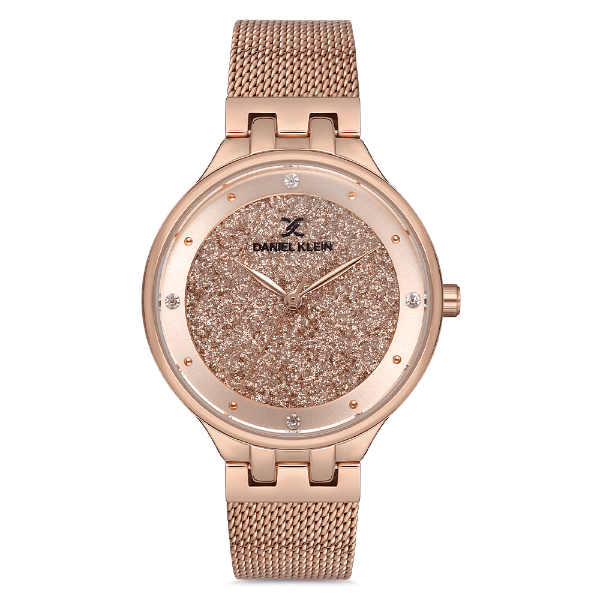 Relógio Analógico Feminino Daniel Klein Dk.1.12683-2 Premium Ladies Pulseira de Aço Inoxidável Rose Gold Glitter