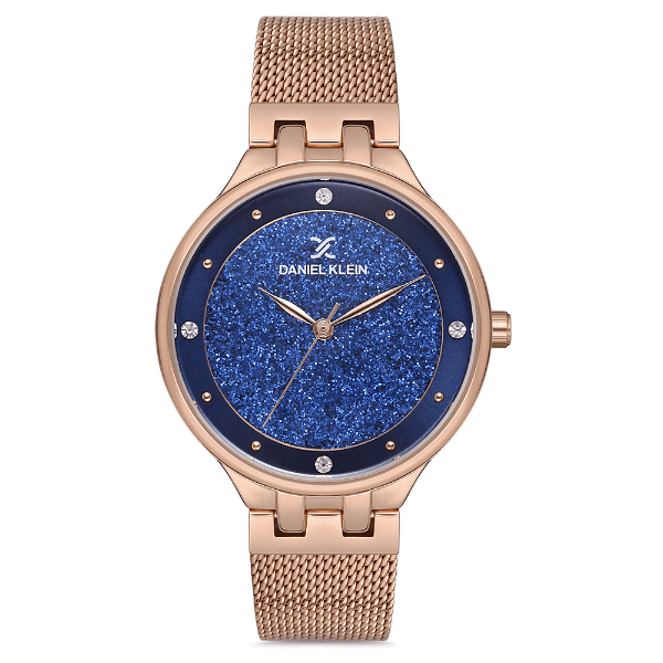 Relógio Analógico Daniel Klein Dk.1.12683-4 Premium Ladies Pulseira de Aço Inoxidável Rose Gold/Azul Glitter