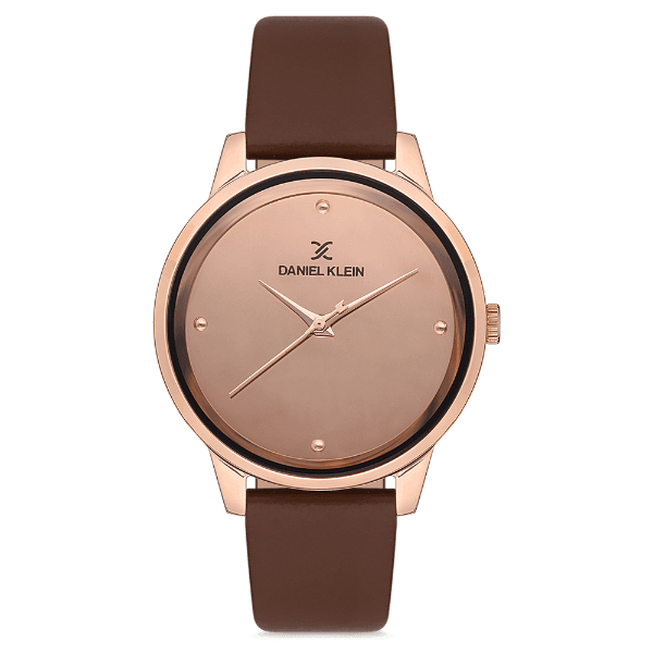 Relógio Analógico Daniel Klein Dk.1.12685-2 Premium Ladies Pulseira de Couro Genuino Marrom Rose Gold