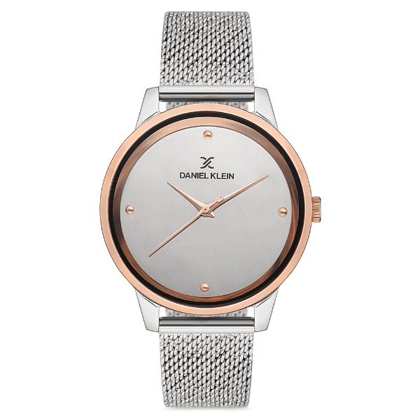 Relógio Analógico Feminino Daniel Klein Dk.1.12686-5 Premium Ladies Pulseira de Malha Metálica Prata/Rose Gold