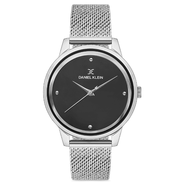 Relógio Analógico Feminino Daniel Klein Dk.1.12686-7 Premium Ladies Pulseira de Malha Metálica Prata/Preto