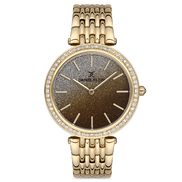 Relógio Analógico Feminino Daniel Klein Dk.1.12687-2 Premium Ladies Pulseira de Aço Inoxidável Dourado Glitter