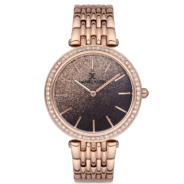 Relógio Analógico Feminino Daniel Klein Dk.1.12687-3 Premium Ladies Pulseira de Aço Inoxidável Rose Gold Glitter