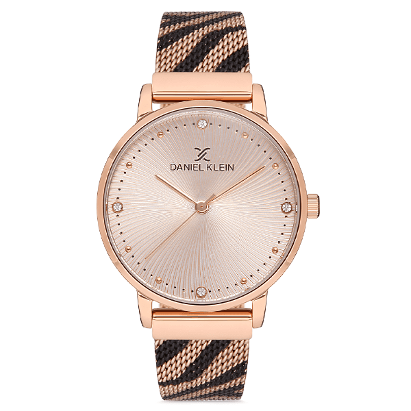 Relógio Analógico Feminino Daniel Klein Dk.1.12689-6 Premium Ladies Pulseira de Malha Metálica Rose Gold/Preto