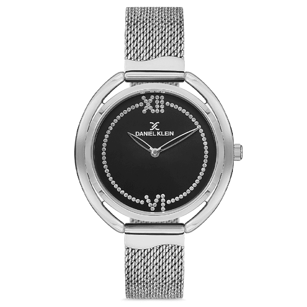Relógio Analógico Feminino Daniel Klein Dk.1.12695-6 Premium Ladies Pulseira de Malha Metálica Prata/Preto