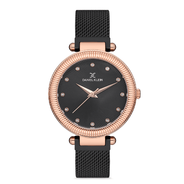 Relógio Analógico Feminino Daniel Klein Dk.1.12709-7 Premium Ladies Pulseira de Malha Preto/Rose Gold