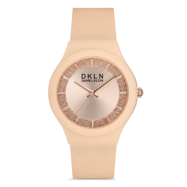 Relógio Analógico Daniel Klein Dk.1.12713-7 Dkln Ladies Feminino Pulseira de Silicone Bege/Rose Gold
