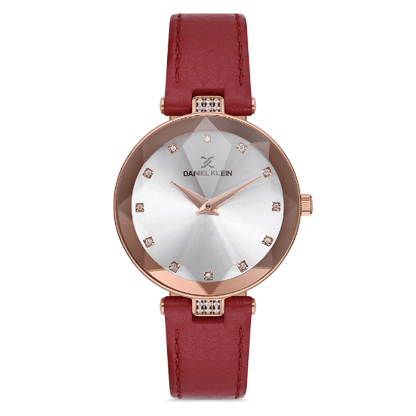 Relógio Analógico Daniel Klein Dk.1.12728-2 Premium Ladies Pulseira de Couro Genuíno Vermelho/Rose Gold