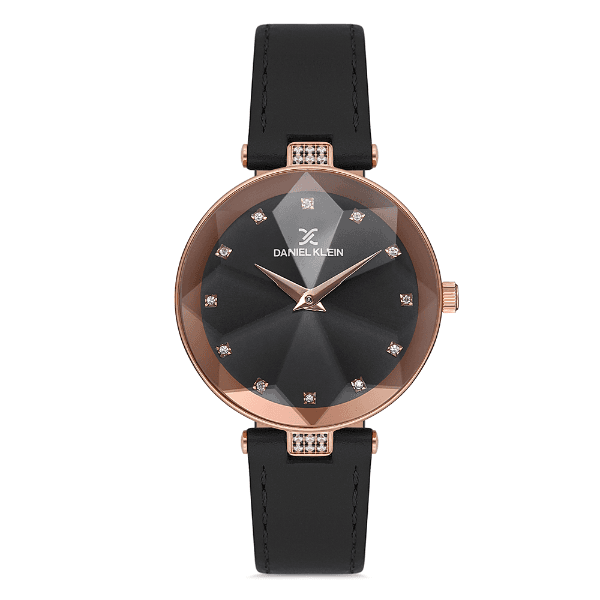 Relógio Analógico Daniel Klein Dk.1.12728-5 Premium Ladies Pulseira de Couro Genuino Preto/Rose Gold