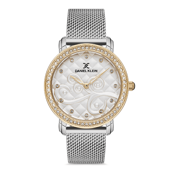 Relógio Analógico Feminino Daniel Klein Dk.1.12730-4 Premium Ladies Pulseira de Malha Prata/Dourado