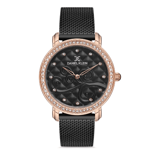 Relógio Analógico Daniel Klein Dk.1.12730-5 Premium Ladies Pulseira de Malha Preto/Rose Gold