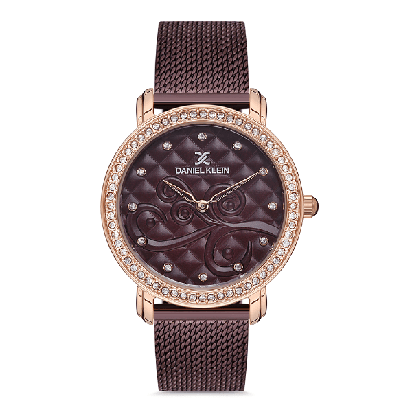 Relógio Analógico Feminino Daniel Klein Dk.1.12730-7 Premium Ladies Pulseira de Malha Bordô/Rose Gold