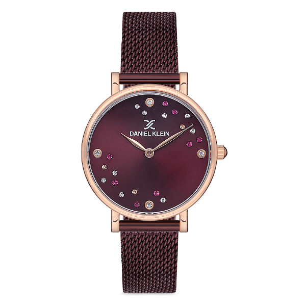Relógio Analógico Feminino Daniel Klein Dk.1.12758-7 Premium Ladies Pulseira de Malha Vinho/Rose Gold