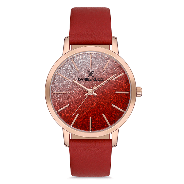 Relógio Analógico Daniel Klein Dk.1.12760-3 Premium Ladies Pulseira de Couro Genuino Vermelho/Rose Gold