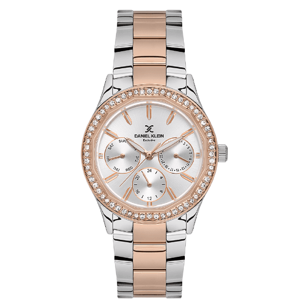 Relógio Analógico Feminino Daniel Klein Dk.1.13879-6 Exclusive Ladies Pulseira de Aço Inoxidável Prata/Rose Gold