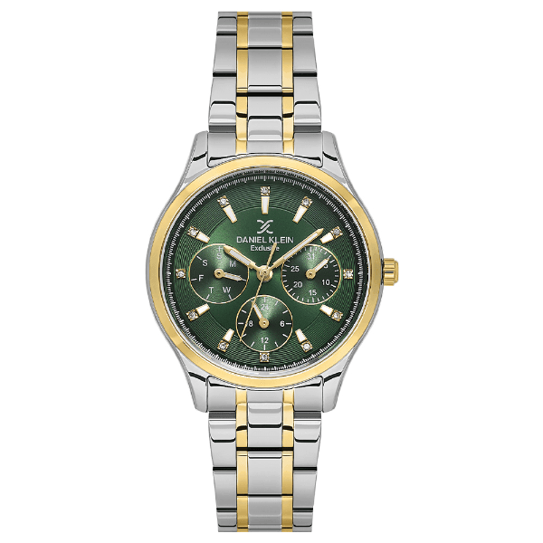 Relógio Analógico Feminino Daniel Klein Dk.1.14089-5 Exclusive Lady Pulseira de Aço Inoxidável Prata/Verde