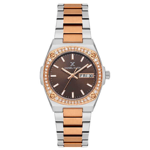 Relógio Analógico Feminino Daniel Klein Dk.1.14122-6 Premium Lady Pulseira de Aço Inoxidável Prata/Rose Gold/Marrom