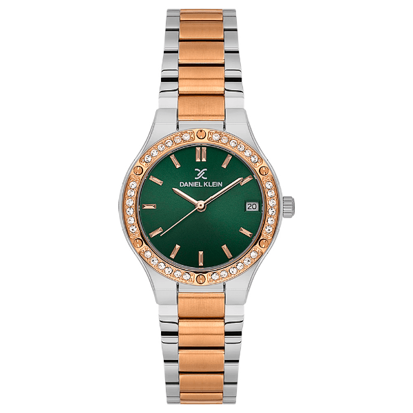 Relógio Analógico Feminino Daniel Klein Dk.1.14160-6 Premium Lady Pulseira de Aço Inoxidável Prata/Dourado/Verde
