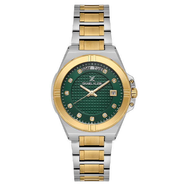 Relógio Analógico Feminino Daniel Klein Dk.1.14176-4 Premium Lady Pulseira de Aço Inoxidável Prata/Dourado/Verde
