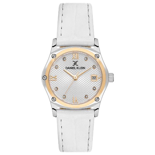 Relógio Analógico Feminino Daniel Klein Dk.1.14270-3 Premium Lady Pulseira de Couro Branco/Prata/Dourado