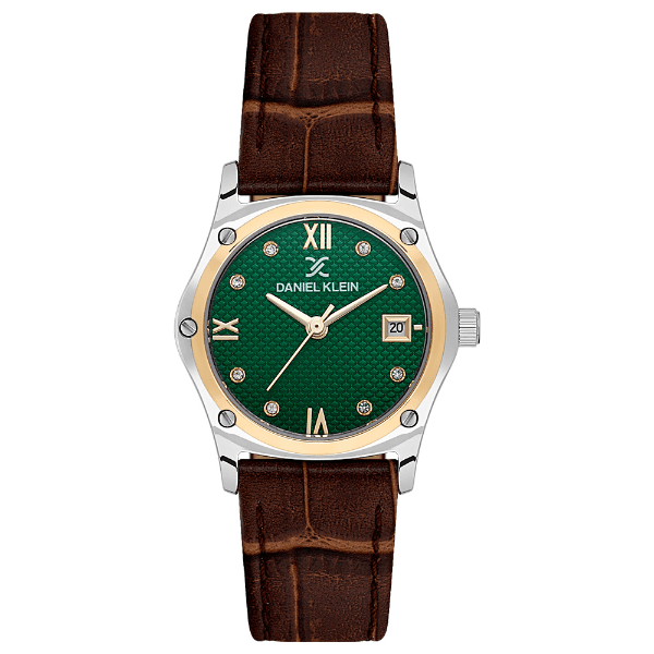 Relógio Analógico Feminino Daniel Klein Dk.1.14270-4 Premium Lady Pulseira de Couro Marrom/Prata/Dourado/Verde
