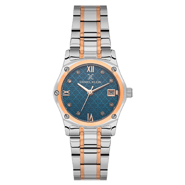 Relógio Analógico Feminino Daniel Klein Dk.1.14271-6 Diamond Lady Pulseira de Aço Inoxidável Prata/Rose Gold/Azul
