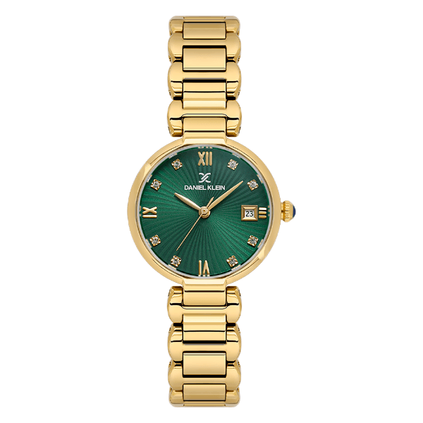 Relógio Analógico Feminino Daniel Klein Dk.1.14297-3 Premium Ladies Pulseira de Aço Inoxidável Dourado/Verde