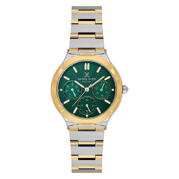 Relógio Analógico Feminino Daniel Klein Dk.1.14302-5 Exclusive Lady Pulseira de Aço Inoxidável Prata/Dourado/Verde