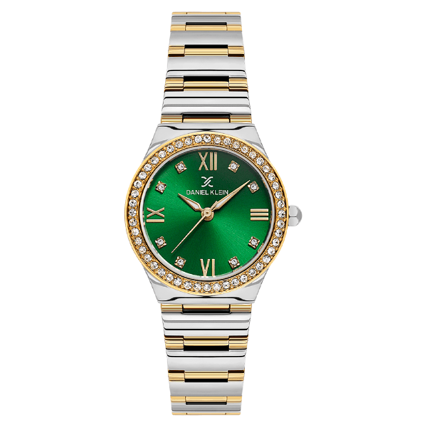 Relógio Analógico Feminino Daniel Klein Dk.1.14324-4 Premium Ladies Pulseira de Aço Inoxidável Prata/Dourado/Verde