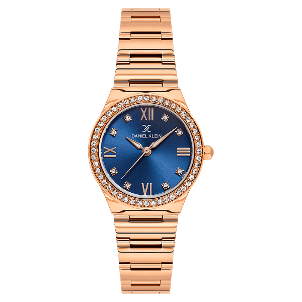 Relógio Analógico Feminino Daniel Klein Dk.1.14324-5 Premium Ladies Pulseira de Aço Inoxidável Rose Gold/Azul