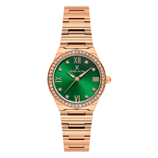 Relógio Analógico Feminino Daniel Klein Dk.1.14324-7 Premium Ladies Pulseira de Aço Inoxidável Rose Gold/Verde