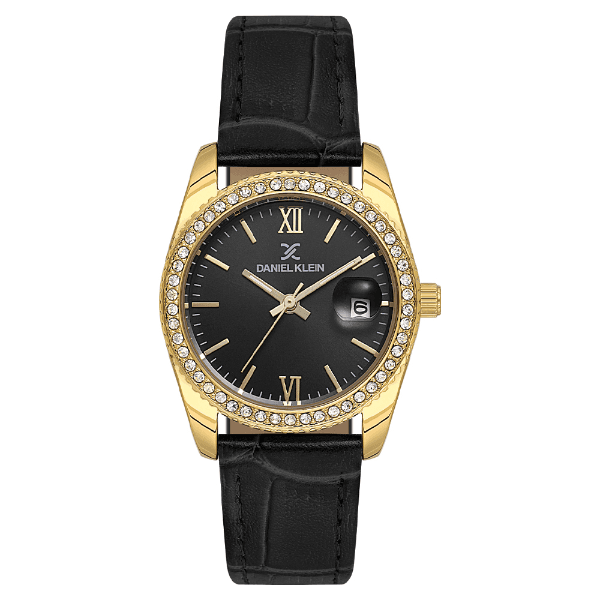 Relógio Analógico Feminino Daniel Klein Dk.6.14030-2 Premium Lady Pulseira de Couro Preto/Dourado