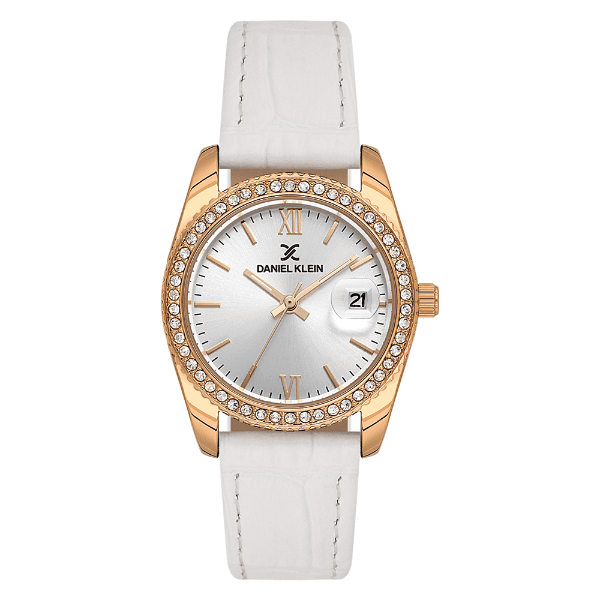 Relógio Analógico Feminino Daniel Klein Dk.6.14030-6 Premium Lady Pulseira de Couro Branco/Dourado