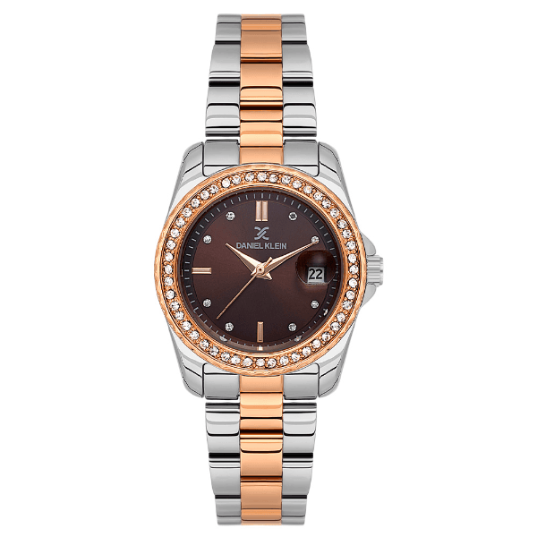 Relógio Analógico Feminino Daniel Klein Dk.6.14134-6 Premium Lady Pulseira de Aço Inoxidável Prata/Rose Gold/Marrom