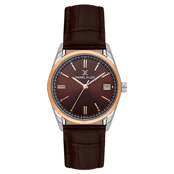 Relógio Analógico Feminino Daniel Klein Dk.6.14135-6 Premium Lady Pulseira de Couro Marrom Prata Rose Gold