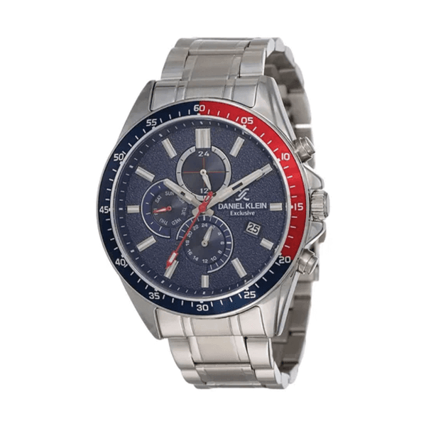 Relógio Analógico Masculino Daniel Klein Dk.1.12456-3 Exclusive Gents Pulseira de Aço Inoxidável Prata/Azul