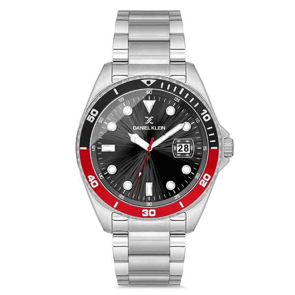 Relógio Analógico Masculino Daniel Klein Dk.1.12664-1 Premium Gents Pulseira de Aço Inoxidável Prata/Preto/Vermelho