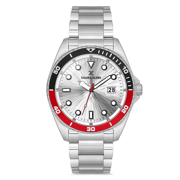 Relógio Analógico Masculino Daniel Klein Dk.1.12664-2 Premium Gents Pulseira de Aço Inoxidável Prata/Preto/Vermelho
