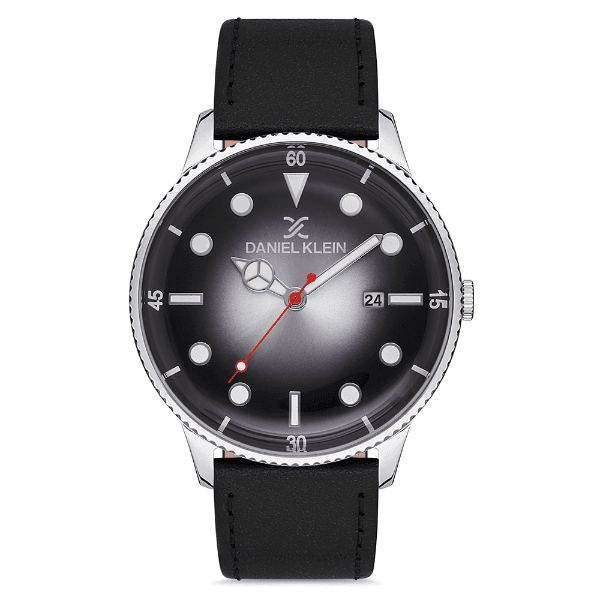 Relógio Analógico Masculino Daniel Klein Dk.1.12668-1 Premium Gents Pulseira de Couro Genuíno Preto/Prata