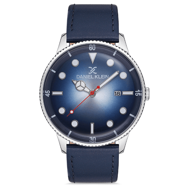 Relógio Analógico Masculino Daniel Klein Dk.1.12668-2 Premium Gents Pulseira de Couro Genuíno Azul Prata